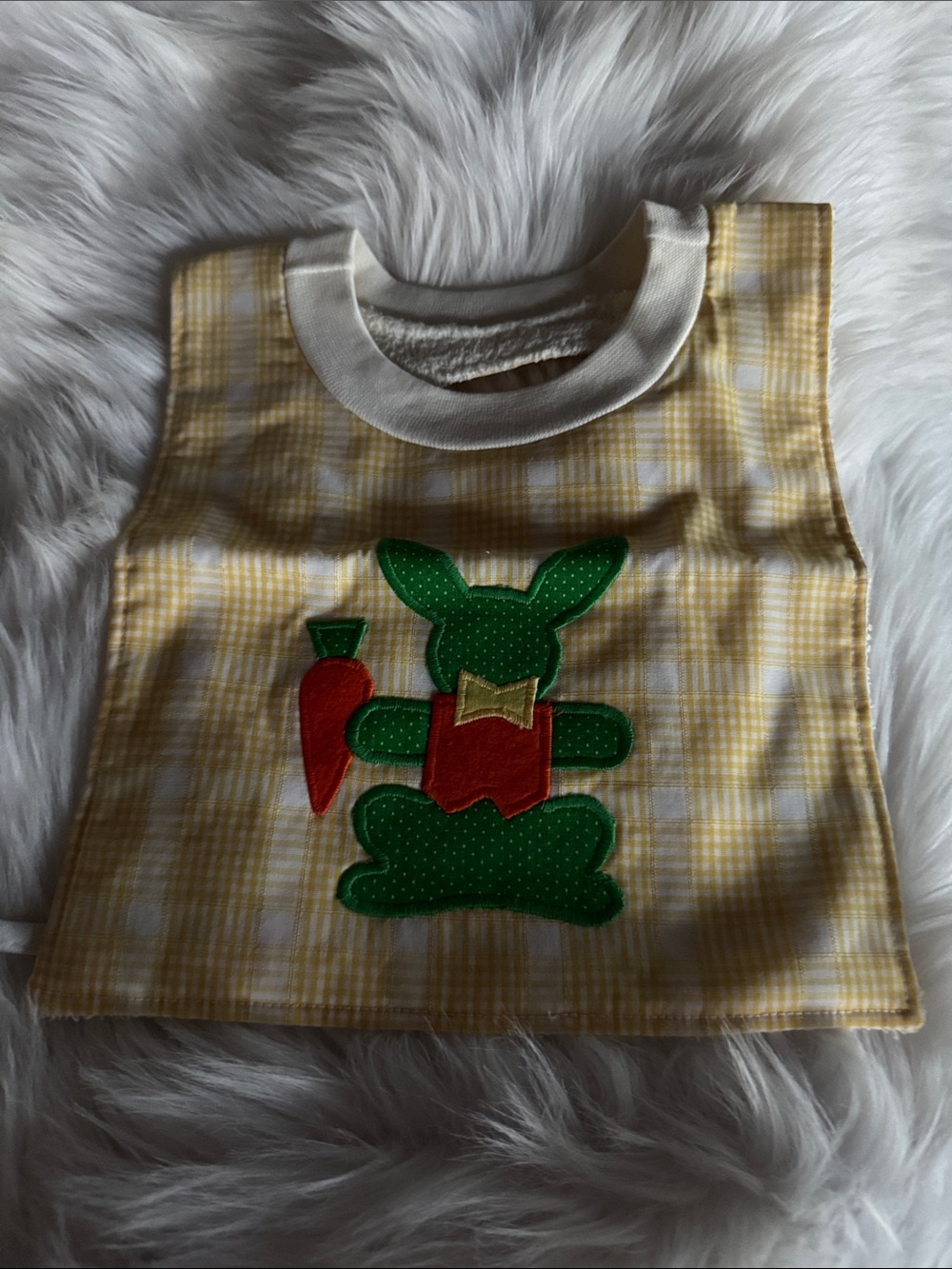 Handmade quilted baby bib, rabbit, bunny, vintage